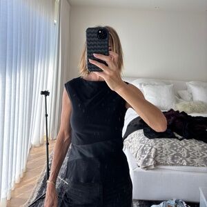 Vanessa Bruno Fitted Black Top with Satin detail - Size 34